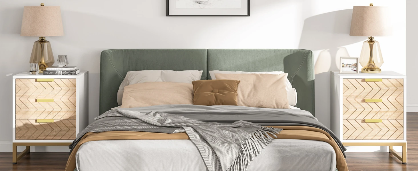 3 Drawers Nightstand, Modern Bedside Table with Unique Chevron Design, White End Side Table Night Stands for Bedroom 3 Drawers Nightstand, Modern Bedside Table with Unique Chevron Design, White End Side Table Night Stands for Bedroom