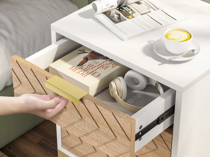 3 Drawers Nightstand, Modern Bedside Table with Unique Chevron Design, White End Side Table Night Stands for Bedroom 3 Drawers Nightstand, Modern Bedside Table with Unique Chevron Design, White End Side Table Night Stands for Bedroom