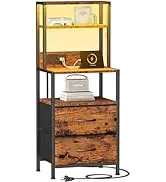 Night Stand, Tall Nightstand with 4-Tier Shelves and 3 Fabric Drawers, LED Bed Side Tables with Charging Station, Bedside Table Night Stand, Tall Nightstand with 4-Tier Shelves and 3 Fabric Drawers, LED Bed Side Tables with Charging Station, Bedside Table