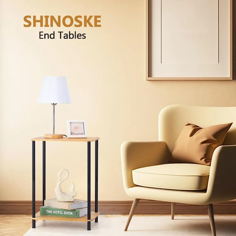 Bedside table 2-piece set, 2-tier small side table for small spaces, industrial end table, bedside table with storage shelves