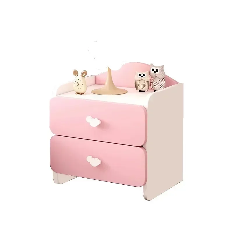 Modern Nightstand with Double Drawers Cute Kid's Bedside Table Multi-Functional White Cabinet for Girls' Bedrooms