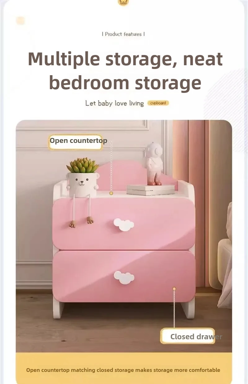 Modern Nightstand with Double Drawers Cute Kid's Bedside Table Multi-Functional White Cabinet for Girls' Bedrooms Modern Nightstand with Double Drawers Cute Kid's Bedside Table Multi-Functional White Cabinet for Girls' Bedrooms