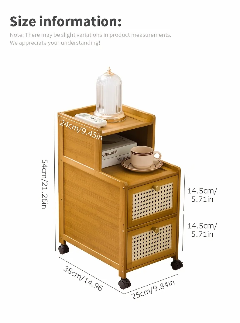 Modern Bamboo Nightstand w/ Drawer, Mobile Side Table for Small Spaces, Sturdy Storage Cabinet.