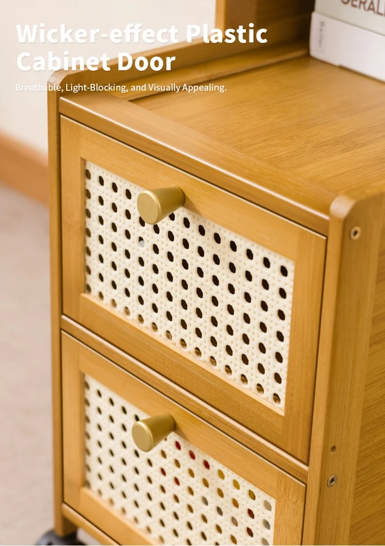 Modern Bamboo Nightstand w/ Drawer, Mobile Side Table for Small Spaces, Sturdy Storage Cabinet.