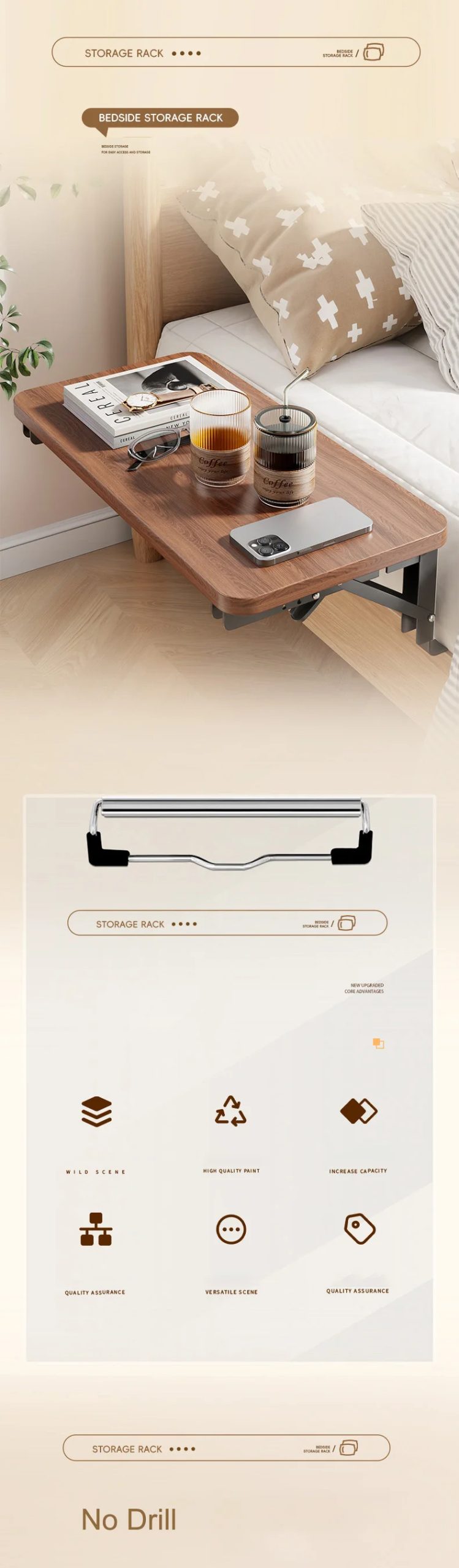 Foldable Bed Side Table Tray Organizer,Clip On Nightstand Bed Side Table Storage for Adult Kids,Bedside Shelf Desk Organizer