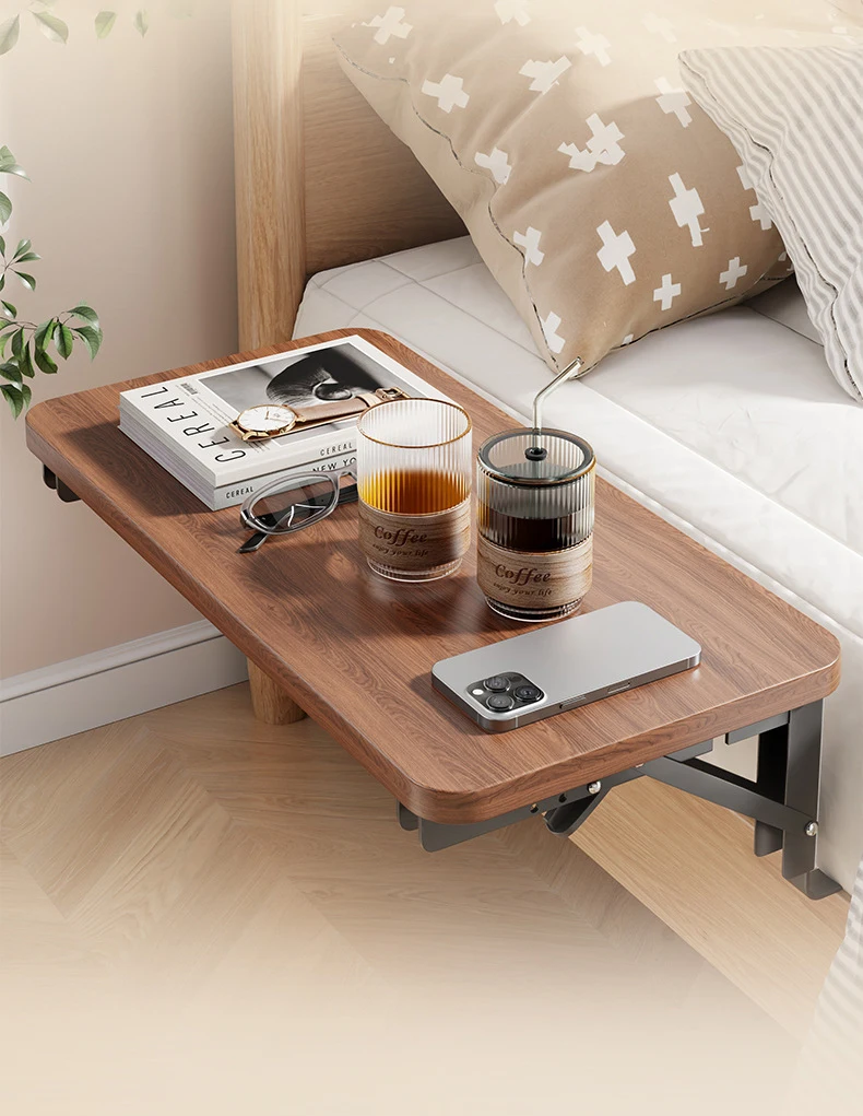 Foldable Bed Side Table Tray Organizer,Clip On Nightstand Bed Side Table Storage for Adult Kids,Bedside Shelf Desk Organizer