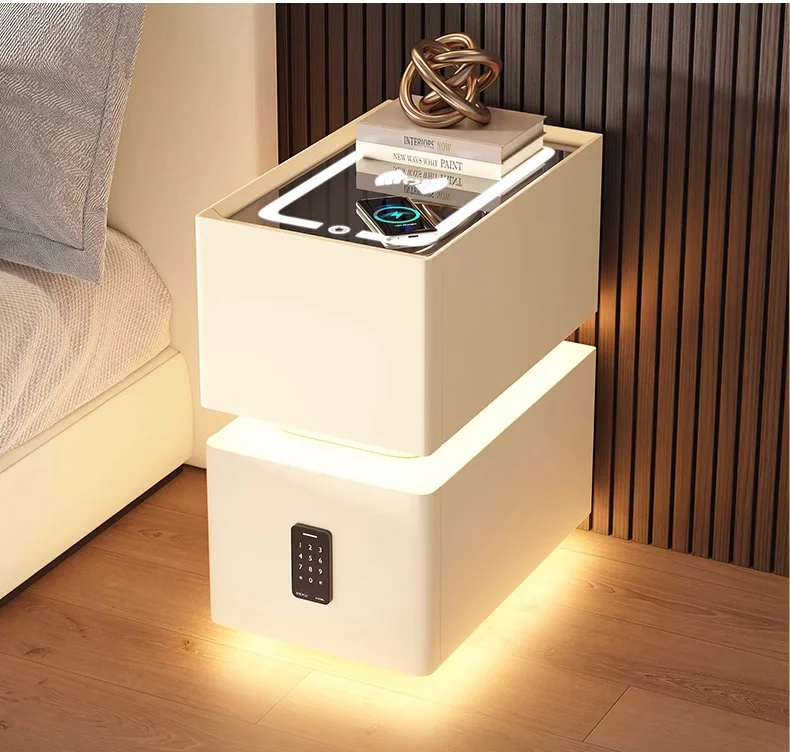 Creative Intelligent Bedside Table with Wireless Charging Modern Style Storage Cabinet Bedroom Nightstand with Sensor Light 25cm