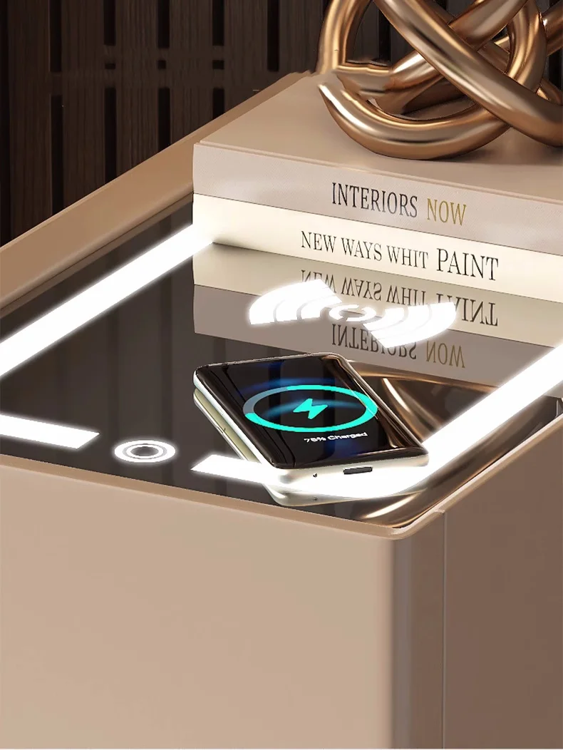 Creative Intelligent Bedside Table with Wireless Charging Modern Style Storage Cabinet Bedroom Nightstand with Sensor Light 25cm