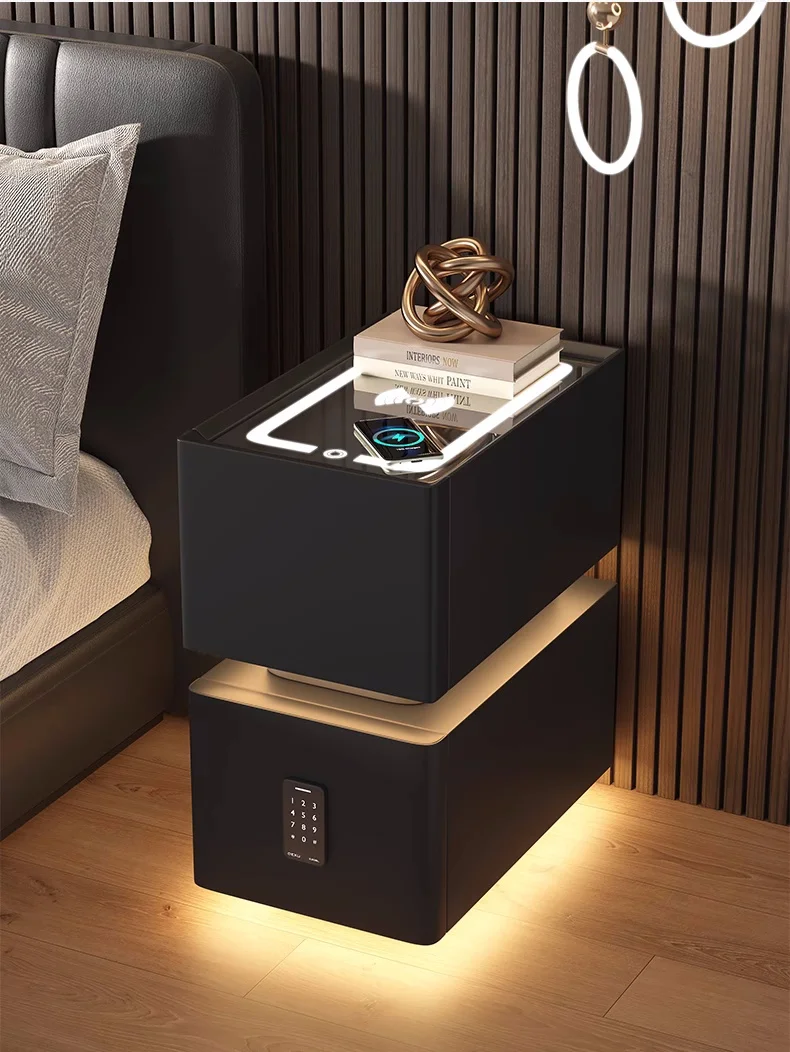 Creative Intelligent Bedside Table with Wireless Charging Modern Style Storage Cabinet Bedroom Nightstand with Sensor Light 25cm