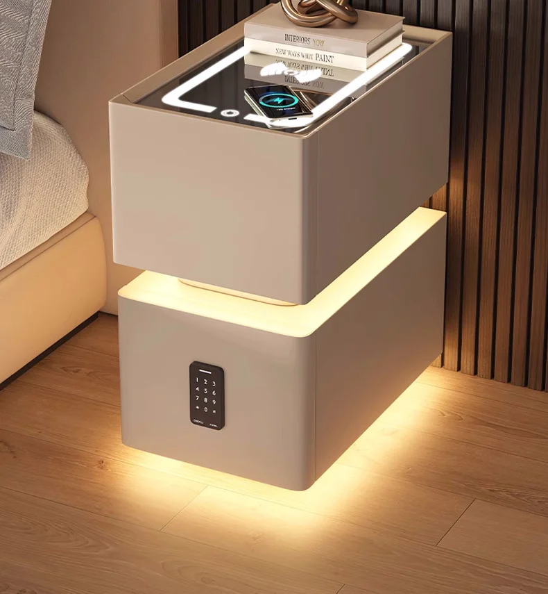 Creative Intelligent Bedside Table with Wireless Charging Modern Style Storage Cabinet Bedroom Nightstand with Sensor Light 25cm