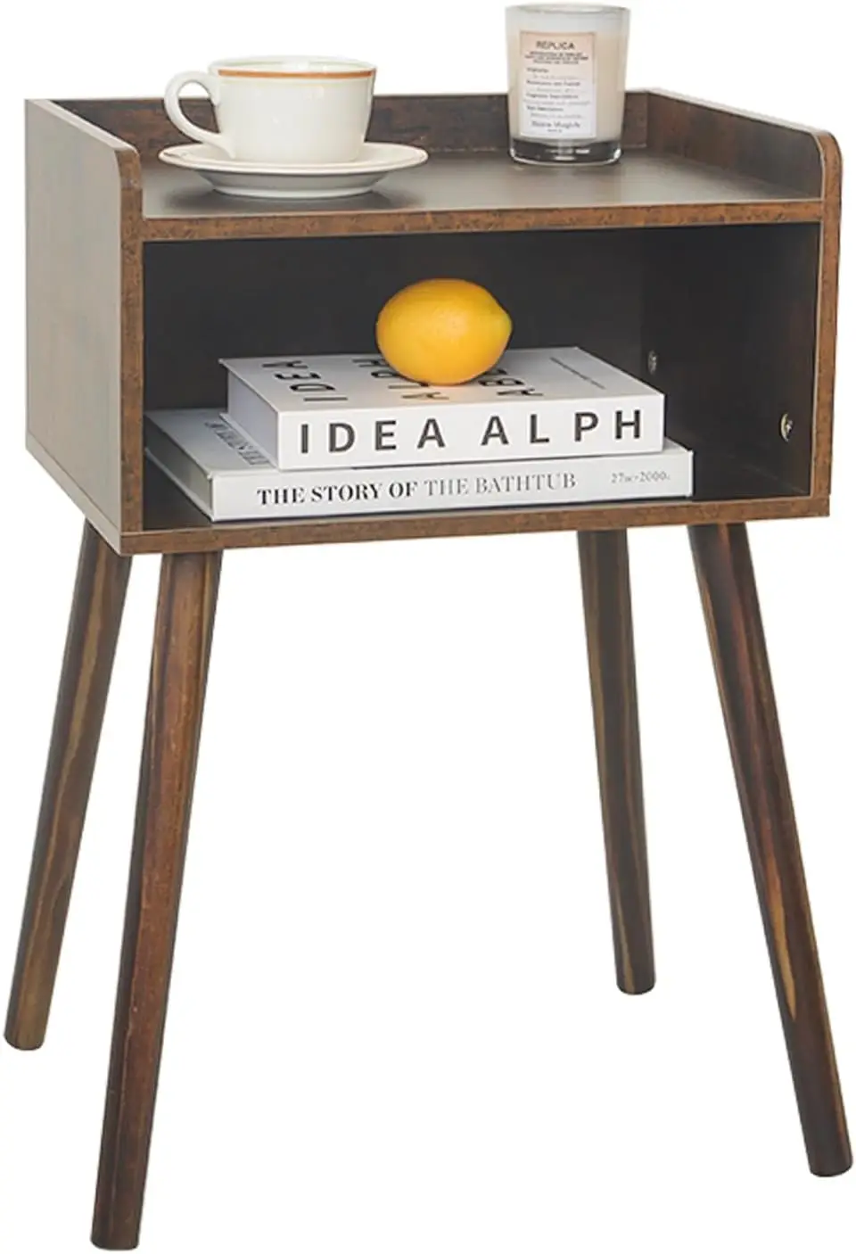 Mid Century Modern Side Table Bedroom with Storage, Small End Bedside Table with Solid Wood Legs for Living Room, Office Small S