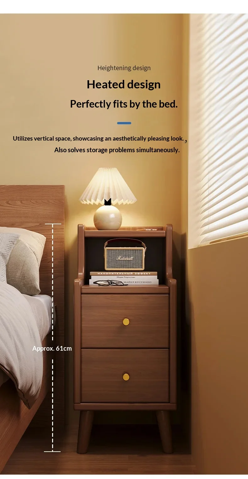 Modern New Chinese Style Nightstand - Narrow Solid Wood Bedside Table with Storage Drawer, Minimalist Bedroom Furniture Modern New Chinese Style Nightstand - Narrow Solid Wood Bedside Table with Storage Drawer, Minimalist Bedroom Furniture