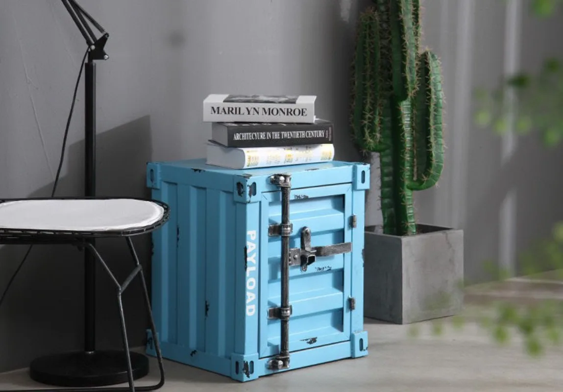 Industrial Container Nightstand - Vintage Storage Cabinet, Rustic Bedside Table, Distressed Metal & Dresser, Unique Home Decor