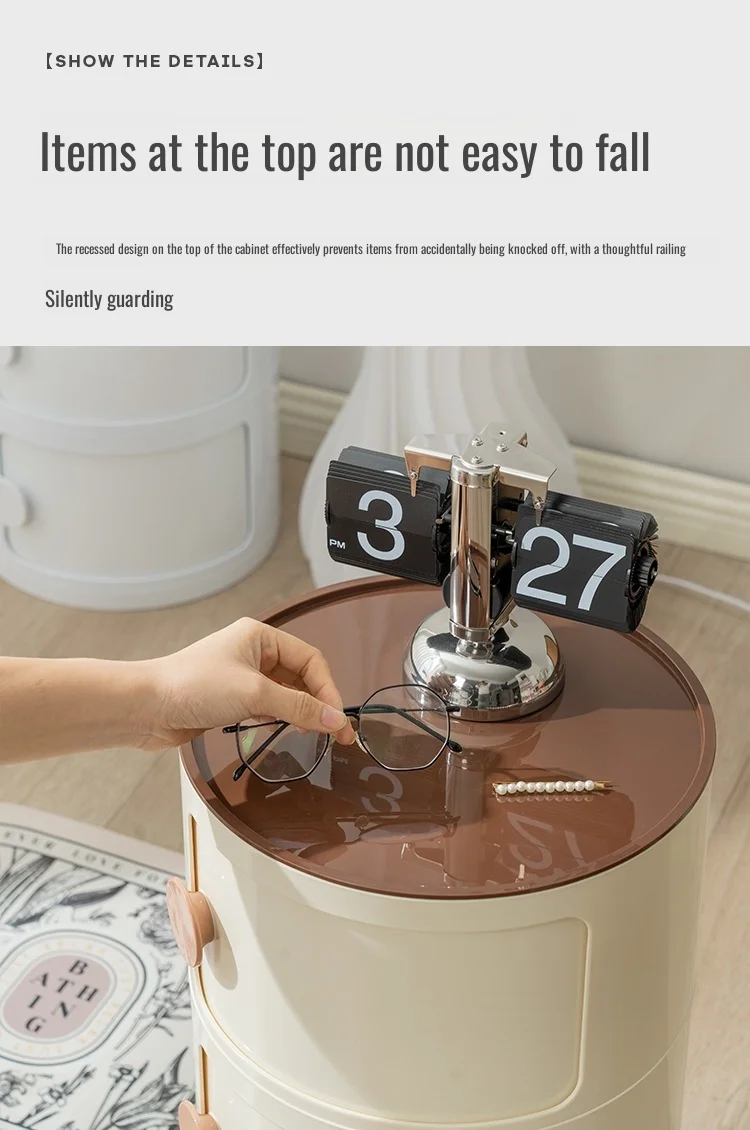 Household Nordic Bedside Table with Handle Portable Creative Round Storage Cabinet Bedroom Multi-Layer Modern Simple Plastic Sid