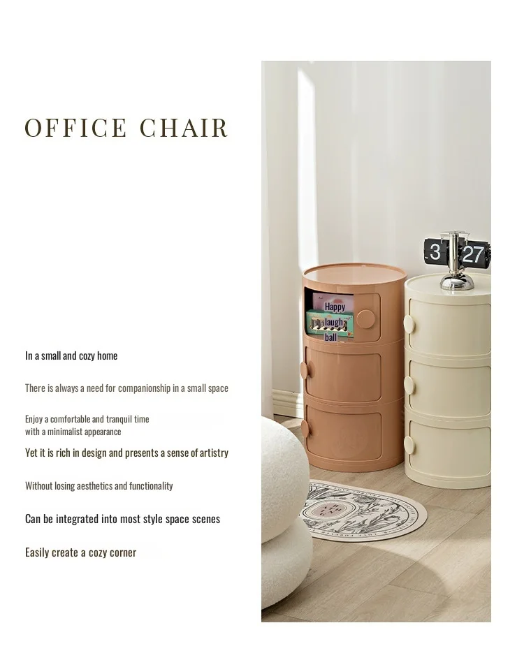 Household Nordic Bedside Table with Handle Portable Creative Round Storage Cabinet Bedroom Multi-Layer Modern Simple Plastic Sid