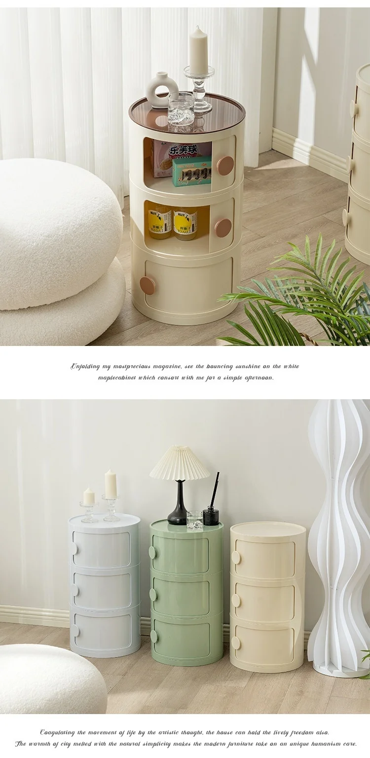 Household Nordic Bedside Table with Handle Portable Creative Round Storage Cabinet Bedroom Multi-Layer Modern Simple Plastic Sid