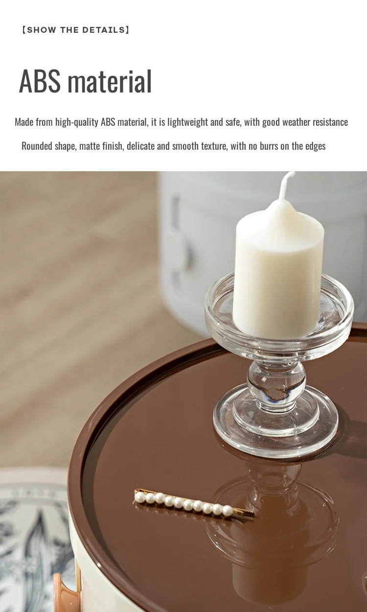 Household Nordic Bedside Table with Handle Portable Creative Round Storage Cabinet Bedroom Multi-Layer Modern Simple Plastic Sid