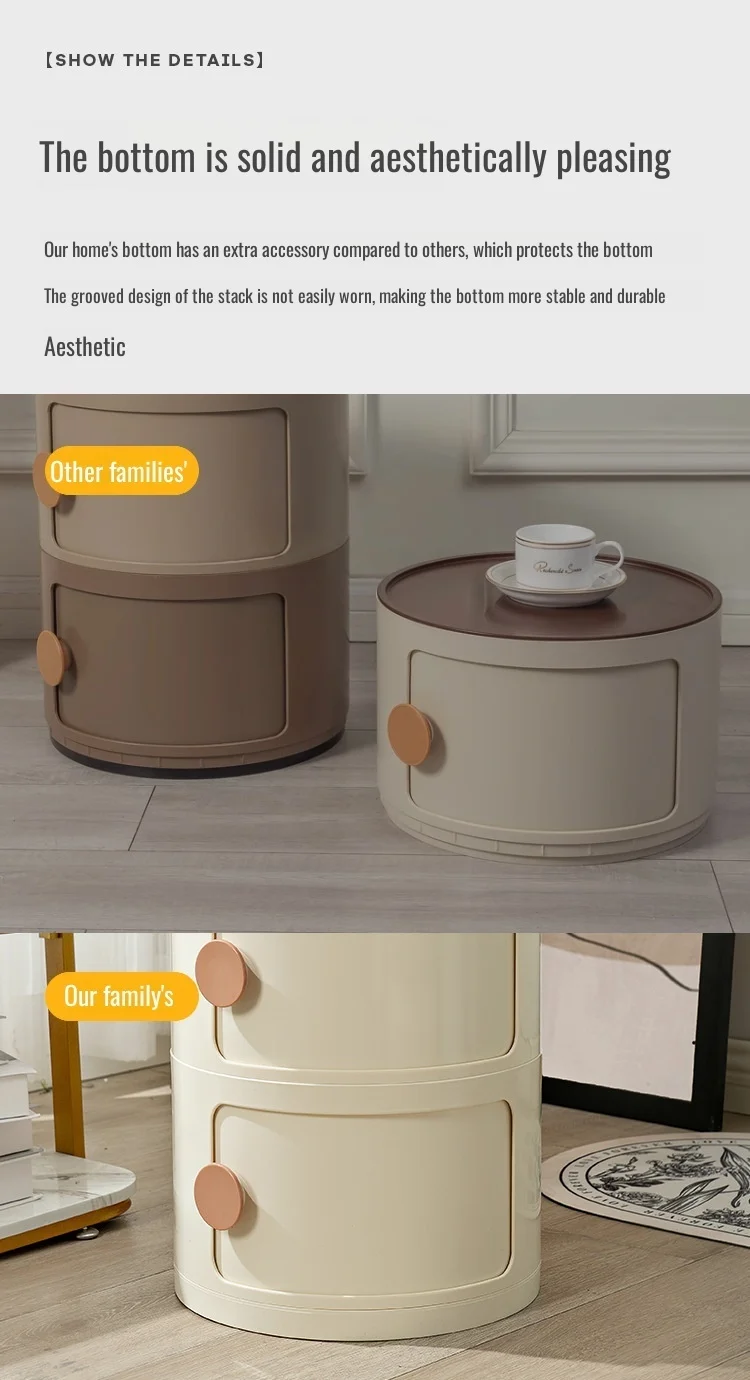 Household Nordic Bedside Table with Handle Portable Creative Round Storage Cabinet Bedroom Multi-Layer Modern Simple Plastic Sid