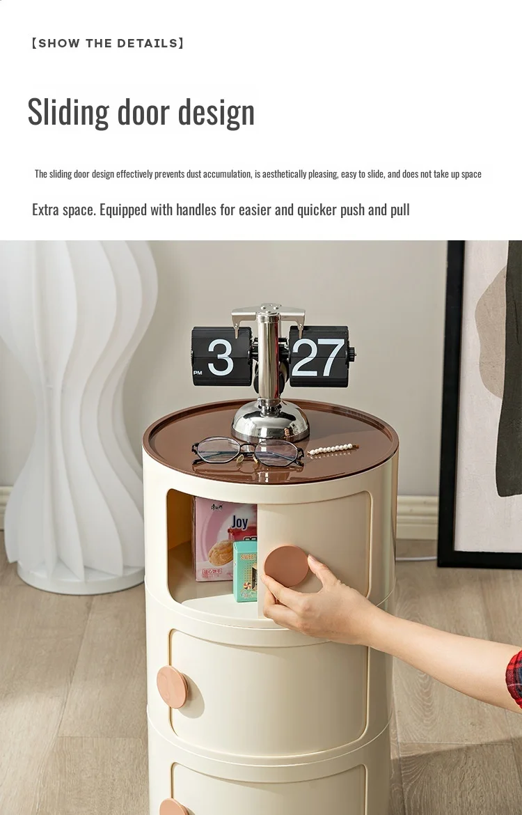 Household Nordic Bedside Table with Handle Portable Creative Round Storage Cabinet Bedroom Multi-Layer Modern Simple Plastic Sid