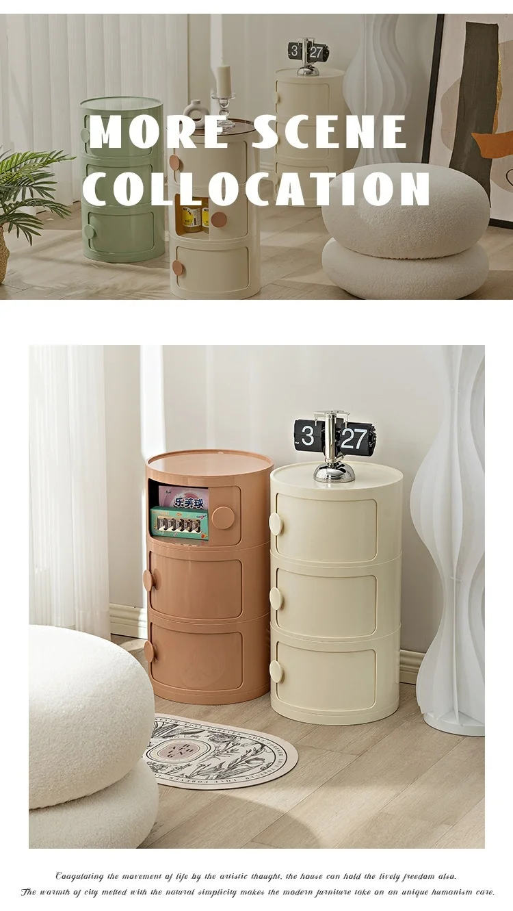 Household Nordic Bedside Table with Handle Portable Creative Round Storage Cabinet Bedroom Multi-Layer Modern Simple Plastic Sid