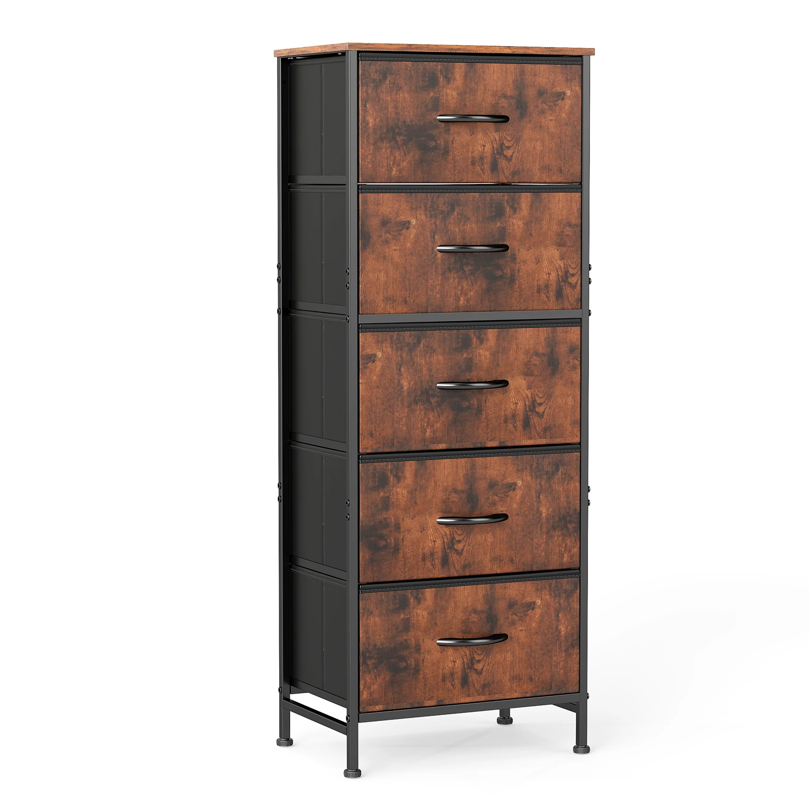 JHK 48IN Dresser For Bedroom With 5 Fabric Drawers Nightstand Wardrobe Steel Frame Closet For Clothes Storage Cabinet Furniture