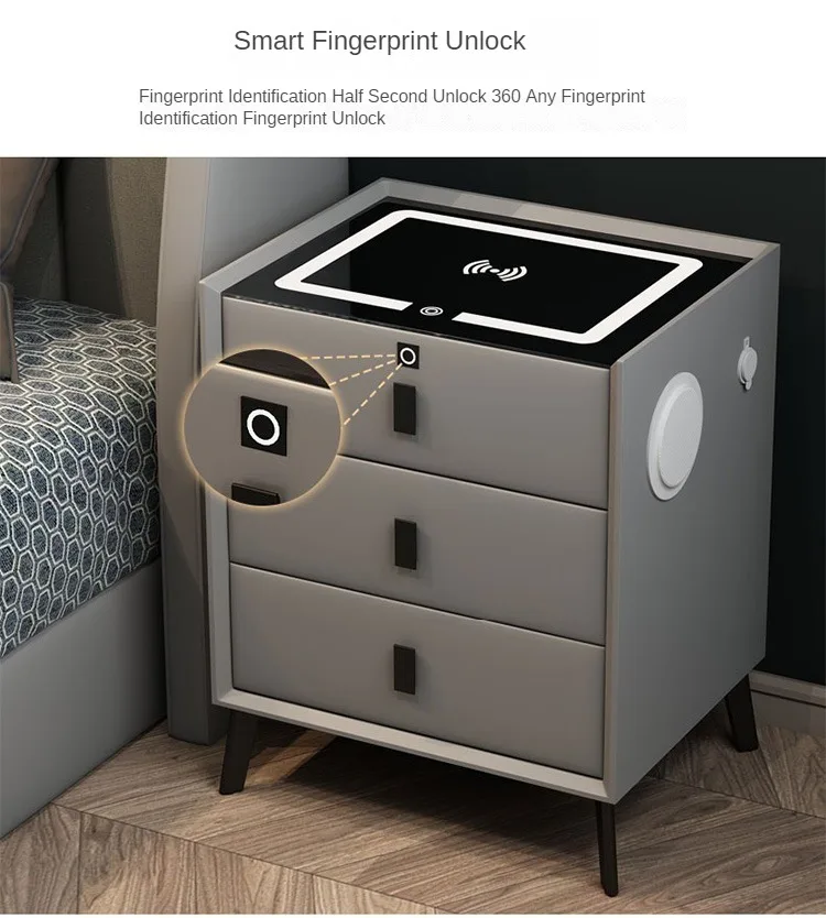 Luxurious Solid Wood Nightstand Three-Drawer Smart Bedside Table Compact Bedroom Leather Accents Integrated Wireless Charging Luxurious Solid Wood Nightstand Three-Drawer Smart Bedside Table Compact Bedroom Leather Accents Integrated Wireless Charging