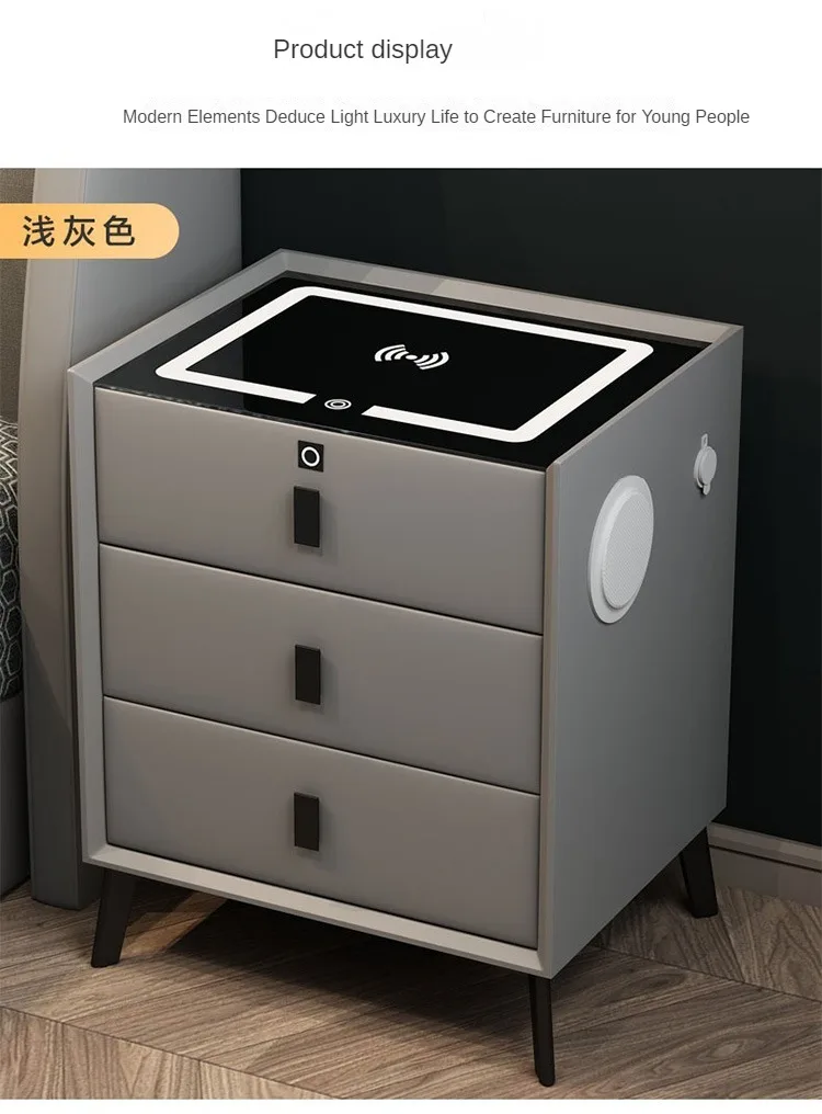 Luxurious Solid Wood Nightstand Three-Drawer Smart Bedside Table Compact Bedroom Leather Accents Integrated Wireless Charging Luxurious Solid Wood Nightstand Three-Drawer Smart Bedside Table Compact Bedroom Leather Accents Integrated Wireless Charging