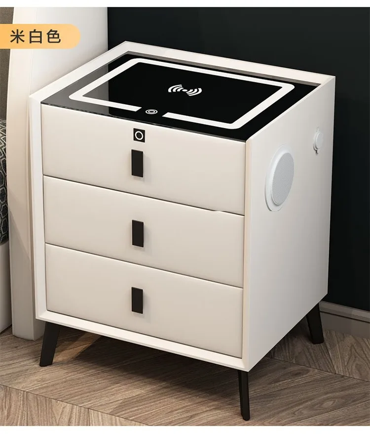 Luxurious Solid Wood Nightstand Three-Drawer Smart Bedside Table Compact Bedroom Leather Accents Integrated Wireless Charging Luxurious Solid Wood Nightstand Three-Drawer Smart Bedside Table Compact Bedroom Leather Accents Integrated Wireless Charging