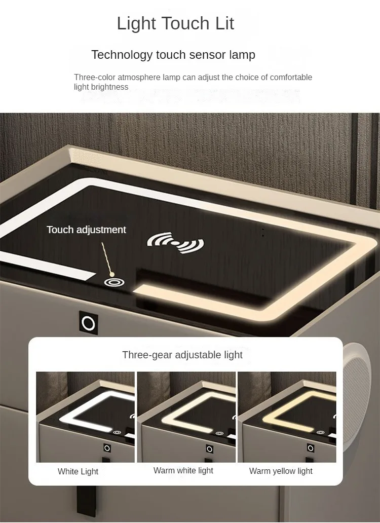 Luxurious Solid Wood Nightstand Three-Drawer Smart Bedside Table Compact Bedroom Leather Accents Integrated Wireless Charging Luxurious Solid Wood Nightstand Three-Drawer Smart Bedside Table Compact Bedroom Leather Accents Integrated Wireless Charging