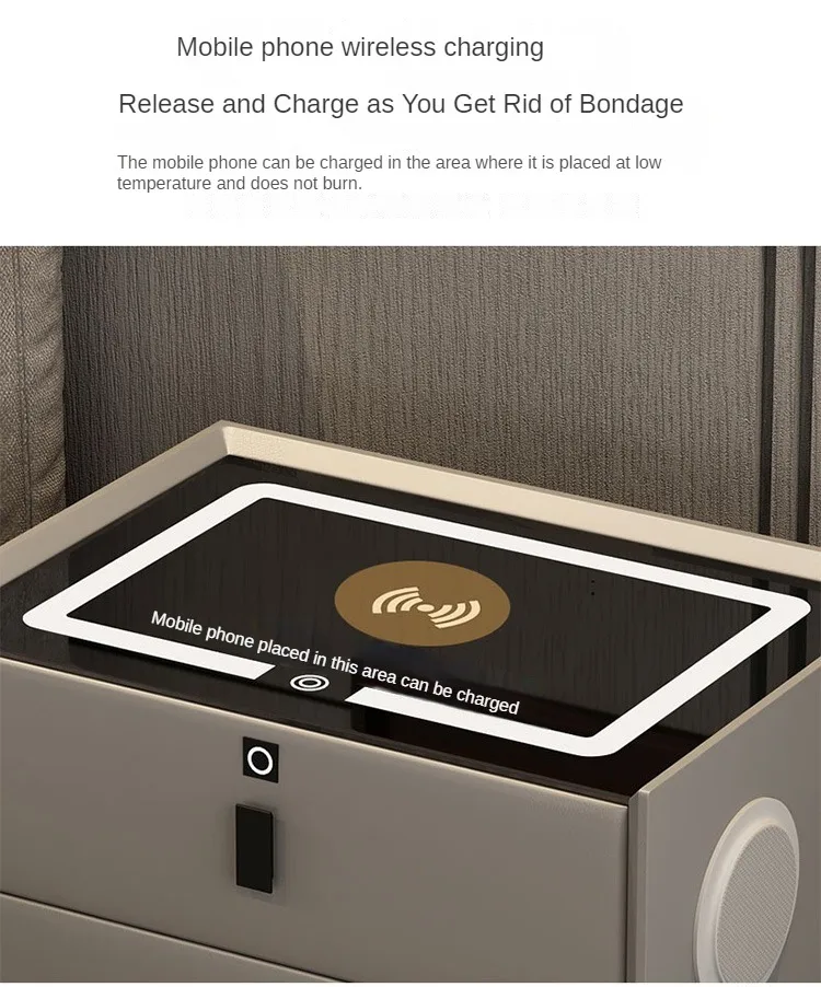 Luxurious Solid Wood Nightstand Three-Drawer Smart Bedside Table Compact Bedroom Leather Accents Integrated Wireless Charging Luxurious Solid Wood Nightstand Three-Drawer Smart Bedside Table Compact Bedroom Leather Accents Integrated Wireless Charging