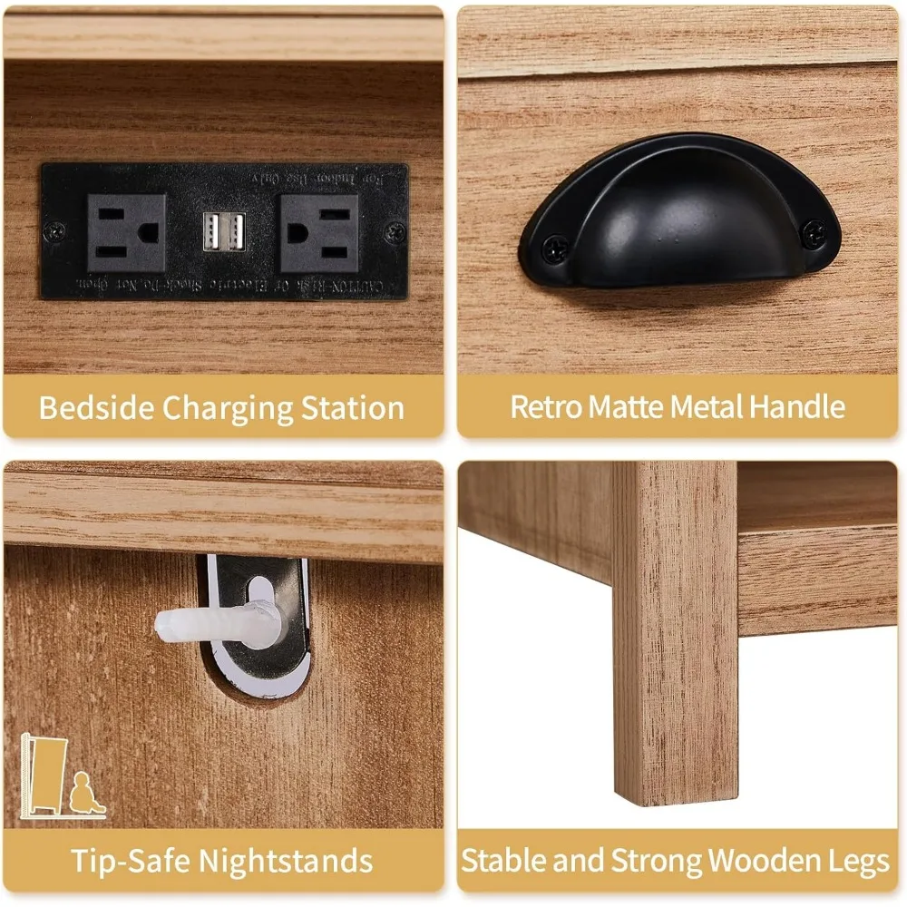 charging station nightstand in farmhouse style, pine wood with drawer for bedroom use charging station nightstand in farmhouse style, pine wood with drawer for bedroom use