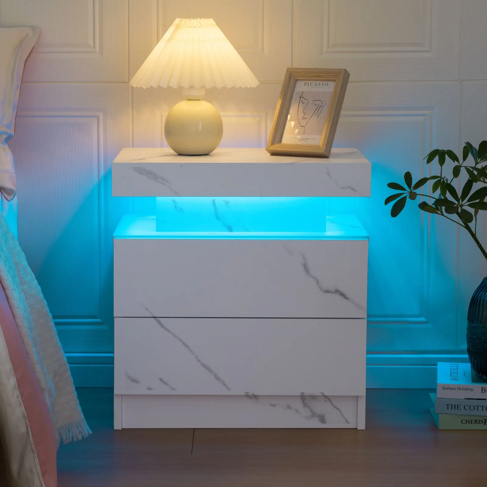 Cubehom LED Nightstands with 2 Drawers, End Table with RGB LED Lights for Bedroom Living Room, White Bedside Table Cubehom LED Nightstands with 2 Drawers, End Table with RGB LED Lights for Bedroom Living Room, White Bedside Table