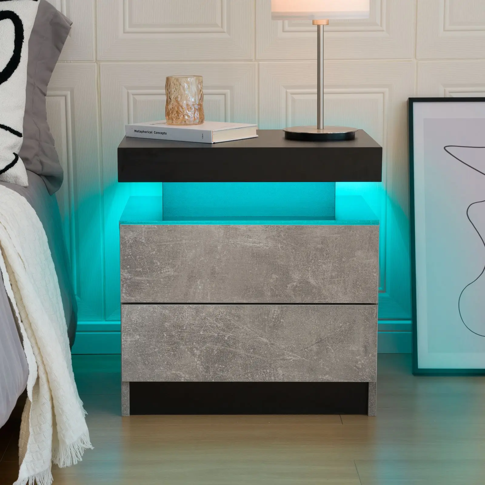 Cubehom LED Nightstands with 2 Drawers, End Table with RGB LED Lights for Bedroom Living Room, White Bedside Table Cubehom LED Nightstands with 2 Drawers, End Table with RGB LED Lights for Bedroom Living Room, White Bedside Table