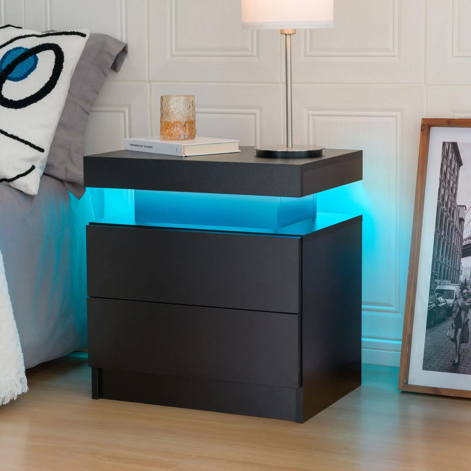 Cubehom LED Nightstands with 2 Drawers, End Table with RGB LED Lights for Bedroom Living Room, White Bedside Table Cubehom LED Nightstands with 2 Drawers, End Table with RGB LED Lights for Bedroom Living Room, White Bedside Table