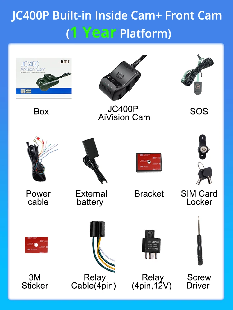 Jimiiot JC400P 4G Dual Dash Cams with Live Video Car Camera Wifi Hotspot GPS Tracking DVR 7/24H Remote Monitor By APP/WEB