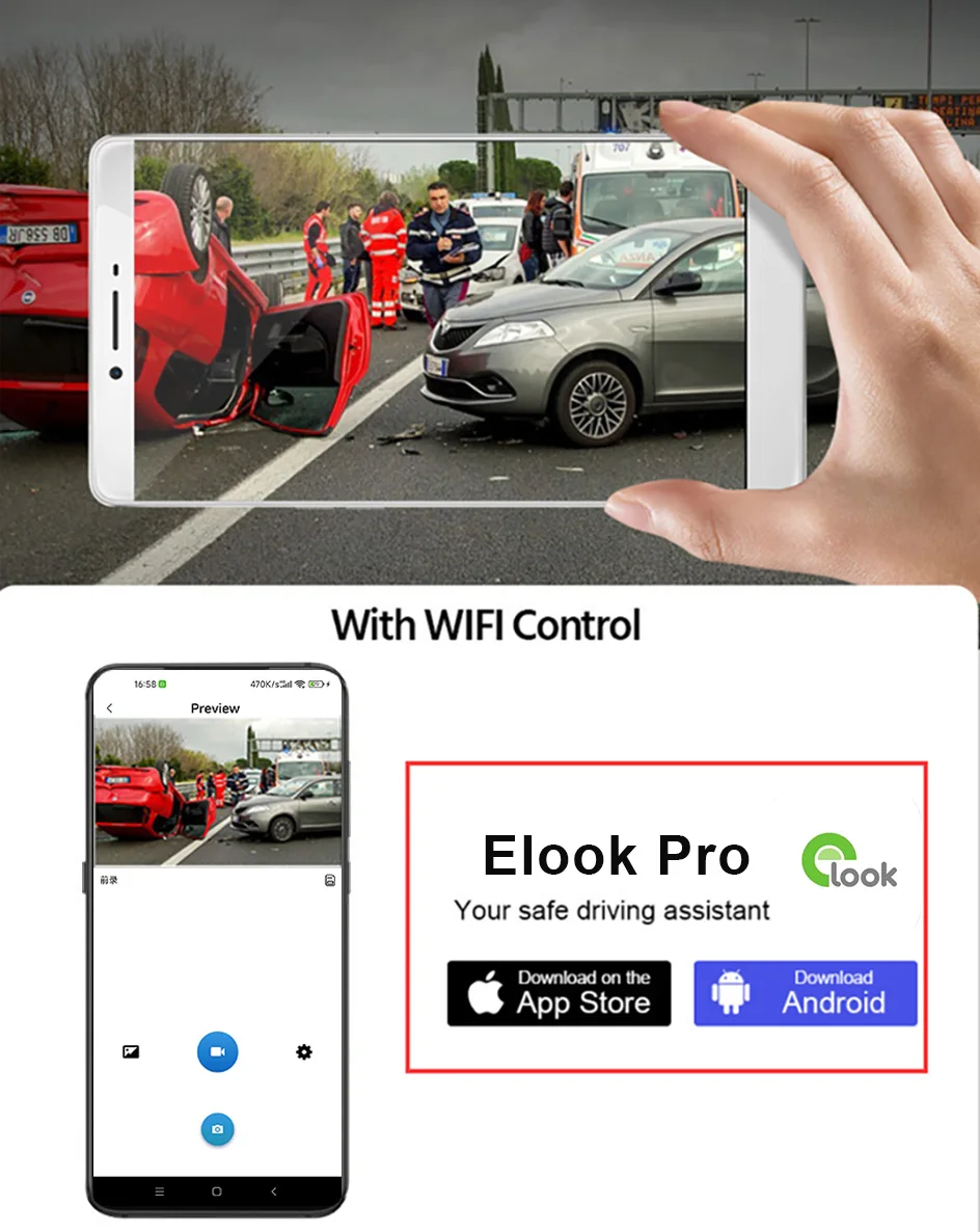 E-ACE 2K Car DVR WIFI GPS Stream Media Mirror Optional 1080P Car Video Camera Night Vision Loop Recording 24H Parking Black Box