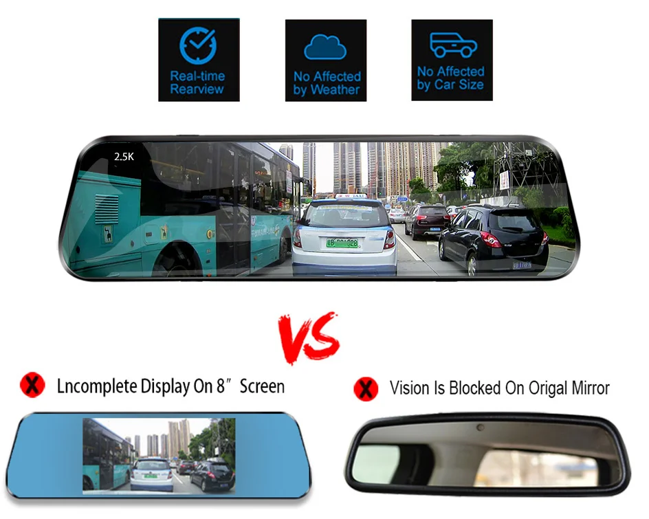 E-ACE 2K Car DVR WIFI GPS Stream Media Mirror Optional 1080P Car Video Camera Night Vision Loop Recording 24H Parking Black Box