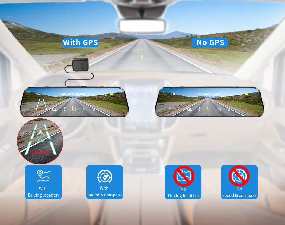 E-ACE 2K Car DVR WIFI GPS Stream Media Mirror Optional 1080P Car Video Camera Night Vision Loop Recording 24H Parking Black Box