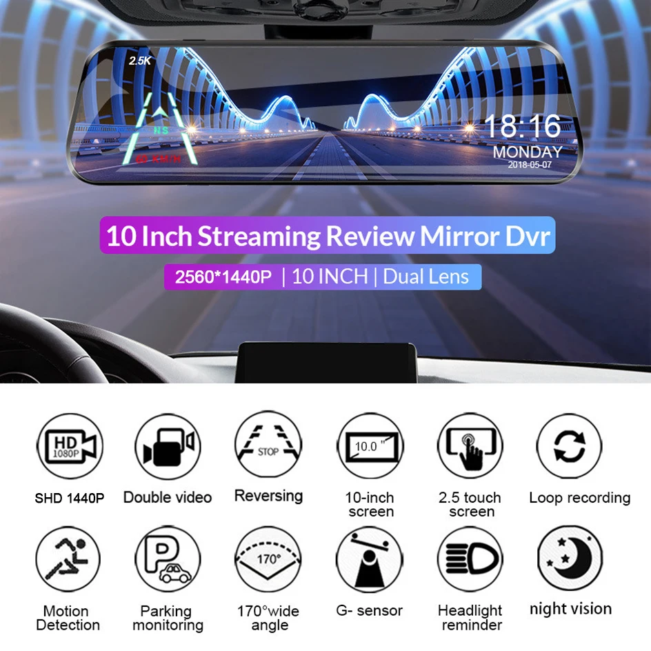 E-ACE 2K Car DVR WIFI GPS Stream Media Mirror Optional 1080P Car Video Camera Night Vision Loop Recording 24H Parking Black Box