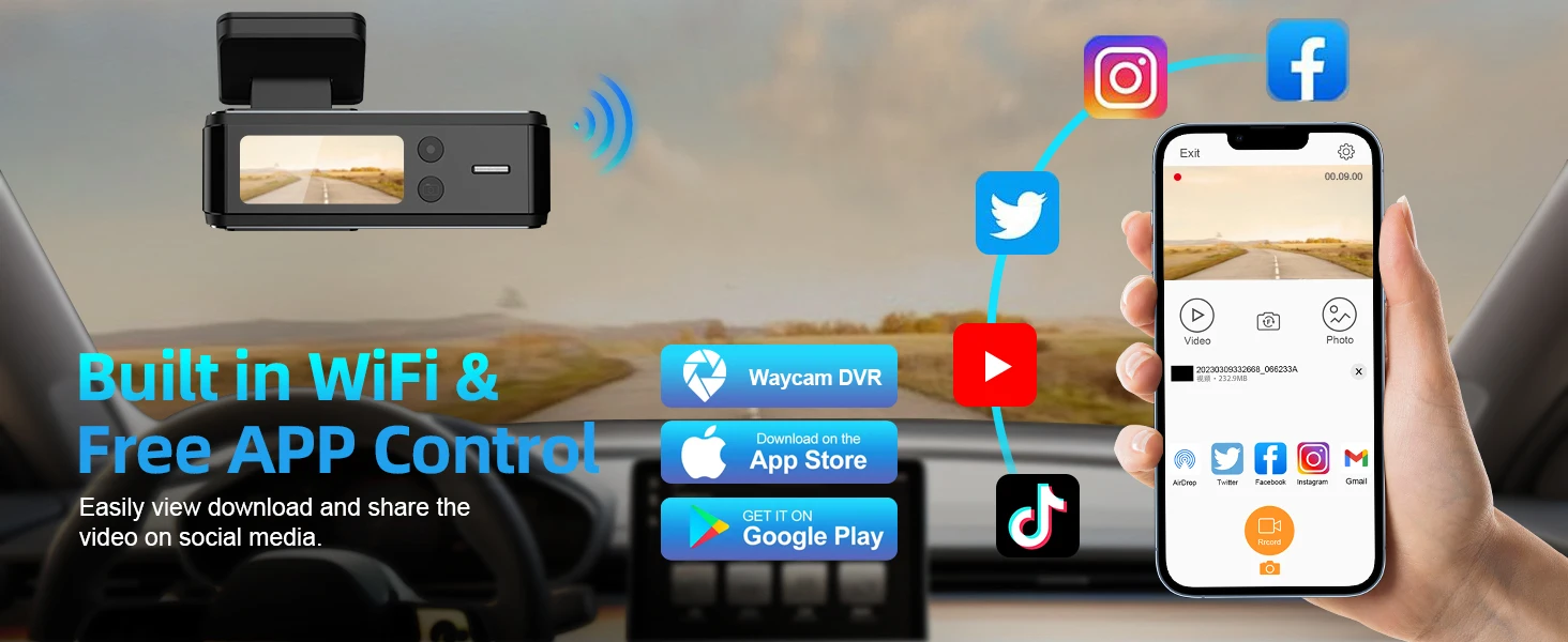 Aprilboy 4K WIFI Dash Cam 2160P Car DVR Support front & rear lens Auto Car Camera with Night Vision G-Sensor 24H Parking Monitor