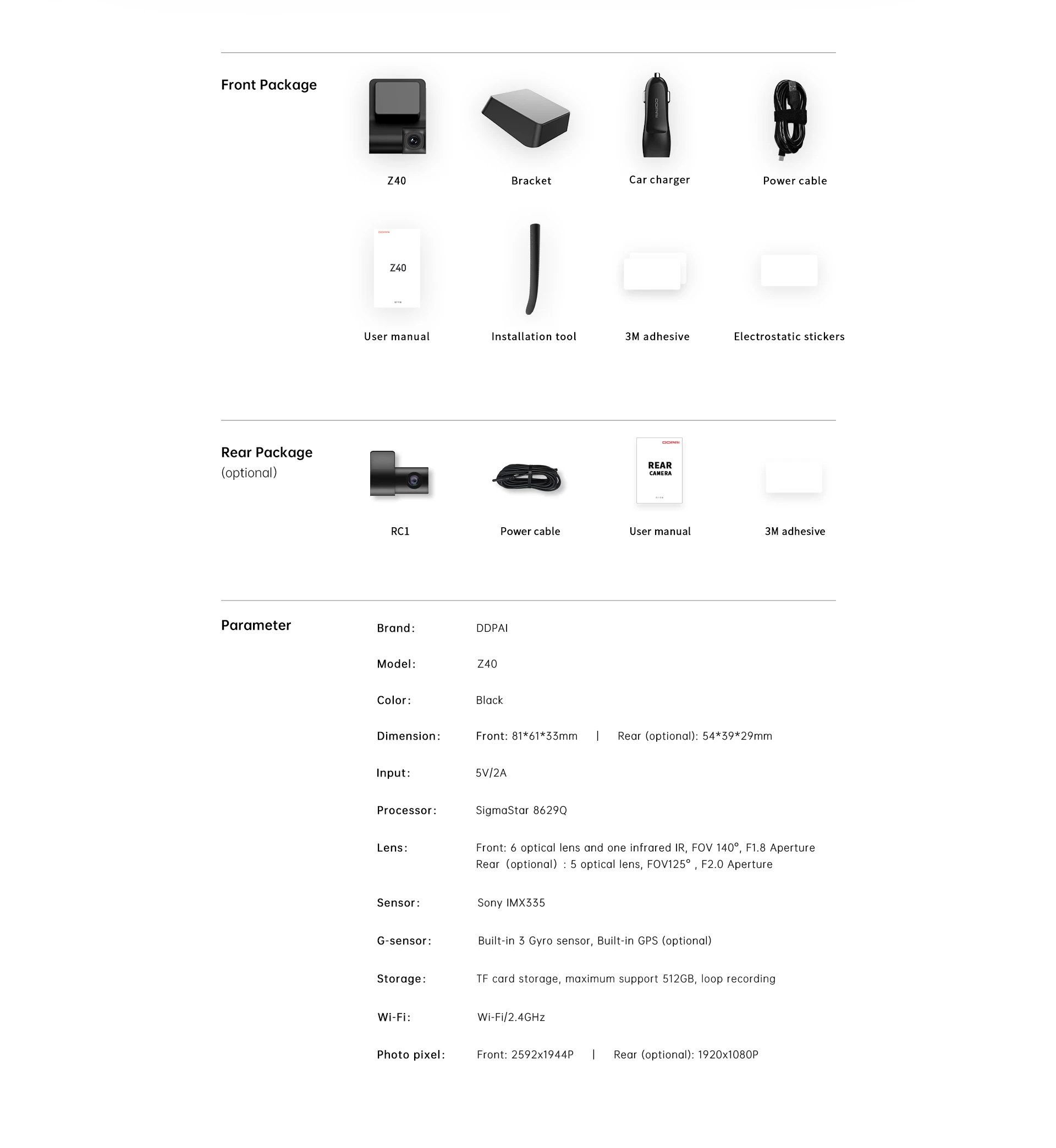 DDPAI Z40 Dash Cam Car Camera Recorder Sony IMX335 1944P HD Video GPS Tracking 360 Rotation Wifi DVR 24H Parking Protector DDPAI Z40 Dash Cam Car Camera Recorder Sony IMX335 1944P HD Video GPS Tracking 360 Rotation Wifi DVR 24H Parking Protector