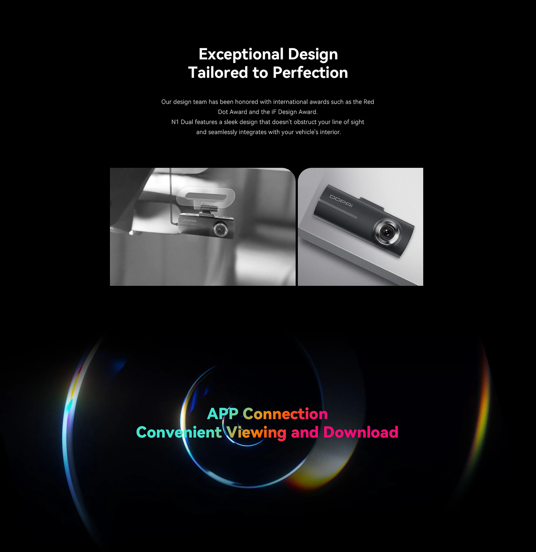 DDPAI Dash Cam  N1 Dual Front & Rear Recording NightVIS 1296P Dash Cam Recorder Car DVR   App Control