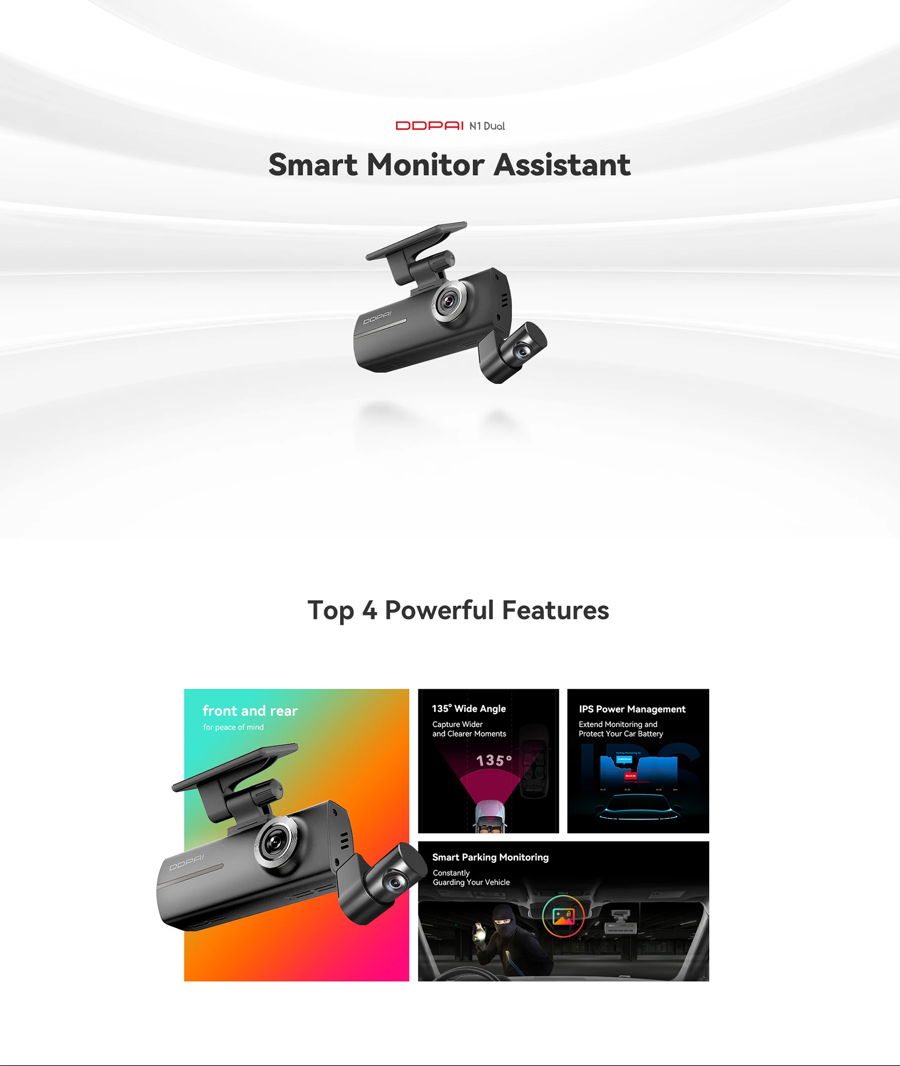 DDPAI Dash Cam  N1 Dual Front & Rear Recording NightVIS 1296P Dash Cam Recorder Car DVR   App Control