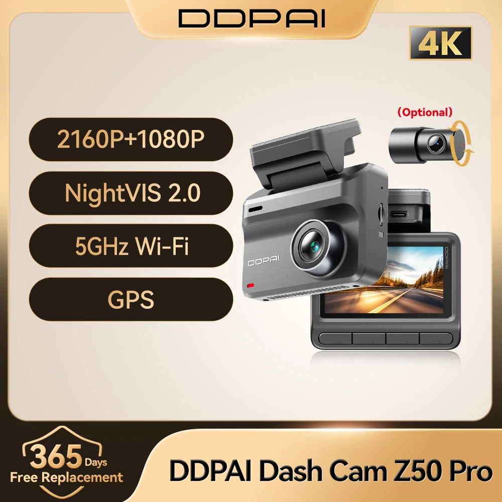 DDPAI Z50 Pro Dash Cam 4K Car DVR Night Vision 5GHz Wi-Fi GPS ADAS 24h Parking mode Front and Rear Camera