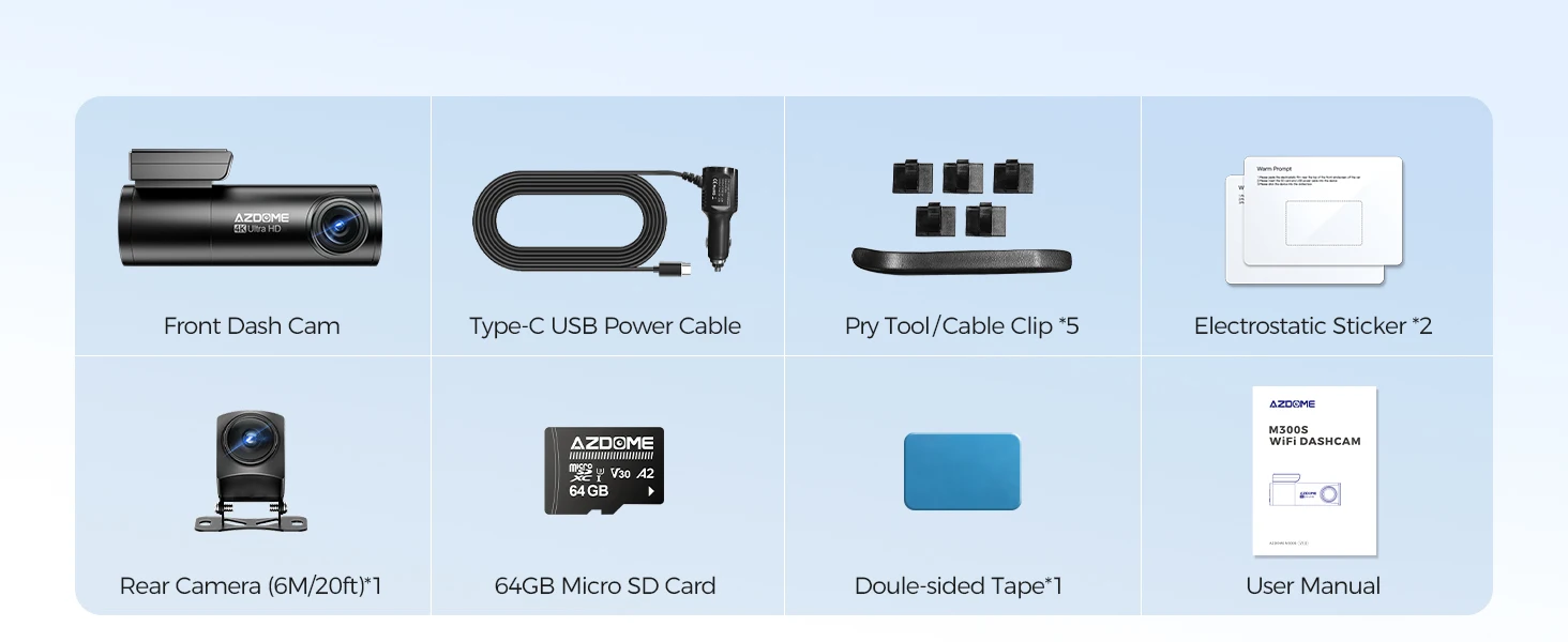 AZDOME Dash Cam M300S 4K+1080P Dual Dash Car Camera Built-in WiFi GPS ADAS Car DVR 24H Parking Mode Night Vision Black Box