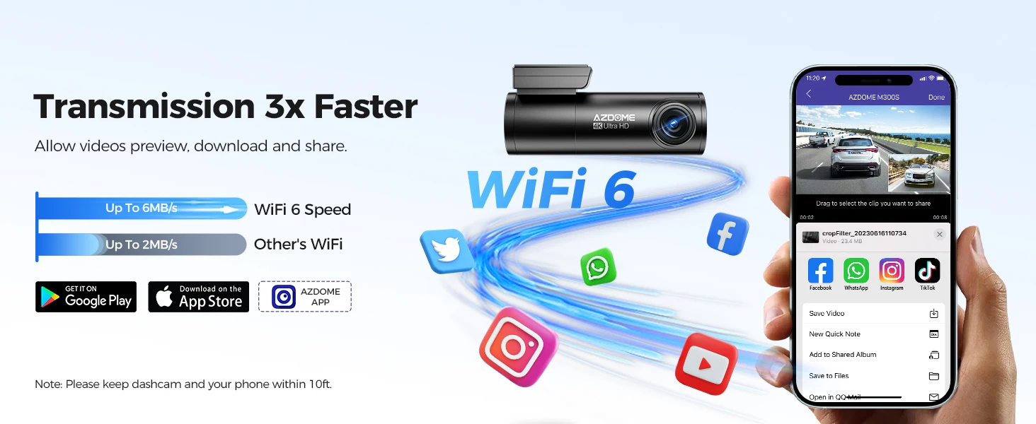 AZDOME Dash Cam M300S 4K+1080P Dual Dash Car Camera Built-in WiFi GPS ADAS Car DVR 24H Parking Mode Night Vision Black Box