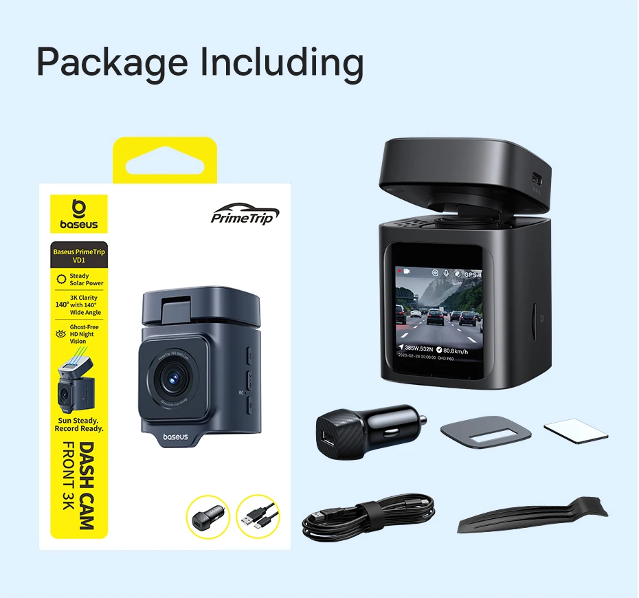 Baseus 3K Dash Cam VD1 Front and Rear Cam HD Built-in GPS Galileo Supercapacitor Car DVR Car Camera Recorder Support 24H Parking