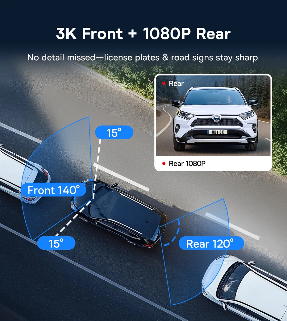 Baseus 3K Dash Cam VD1 Front and Rear Cam HD Built-in GPS Galileo Supercapacitor Car DVR Car Camera Recorder Support 24H Parking