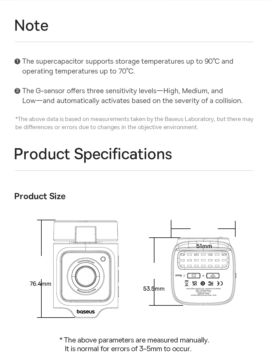 Baseus 3K Dash Cam VD1 Front and Rear Cam HD Built-in GPS Galileo Supercapacitor Car DVR Car Camera Recorder Support 24H Parking
