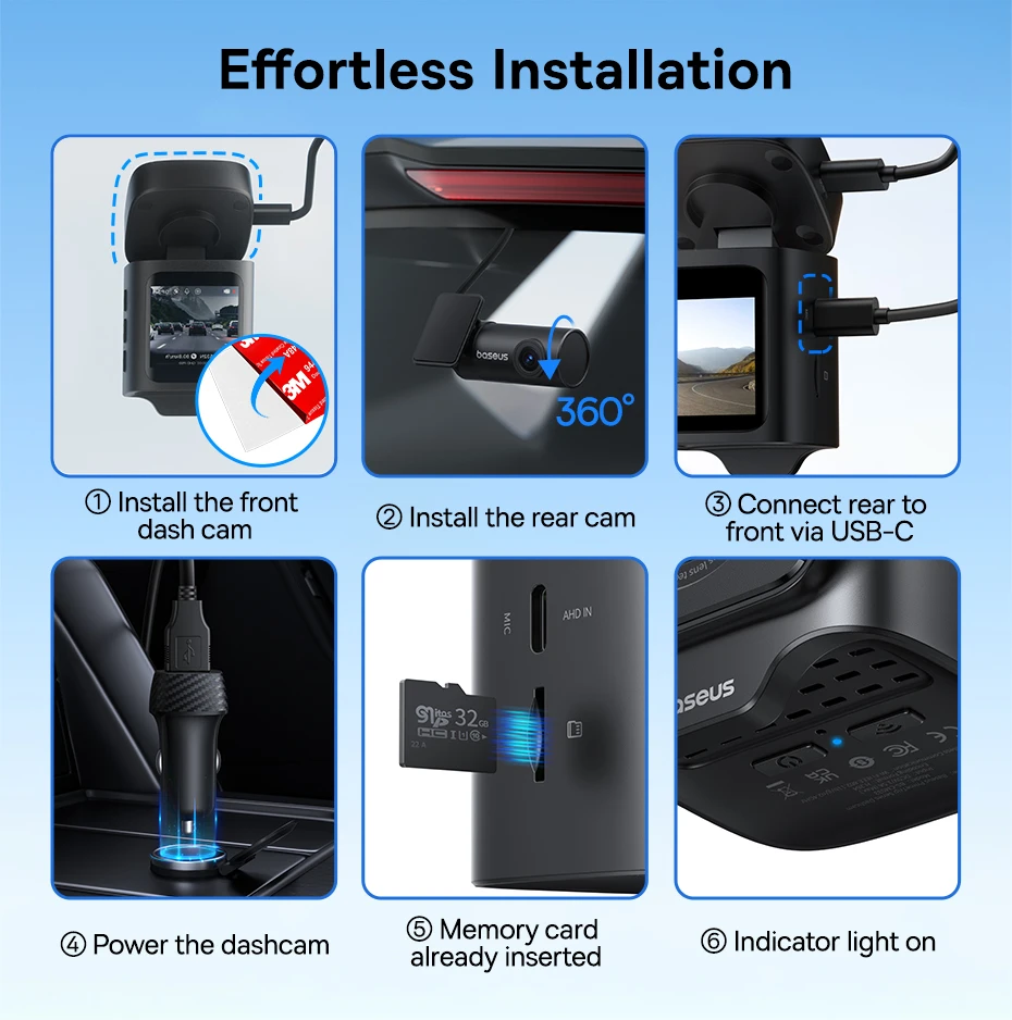 Baseus 3K Dash Cam VD1 Front and Rear Cam HD Built-in GPS Galileo Supercapacitor Car DVR Car Camera Recorder Support 24H Parking